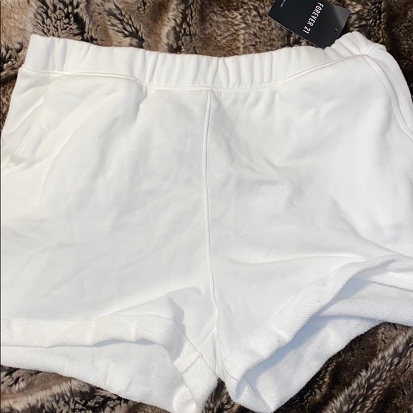 White Cuffed French Terry Shorts - Picture 1 of 2